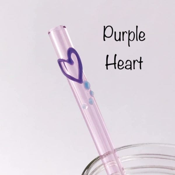 Purple Heart Glass Drinking Straw