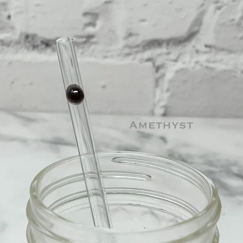 Clear Skinny Straw with Amethyst Design