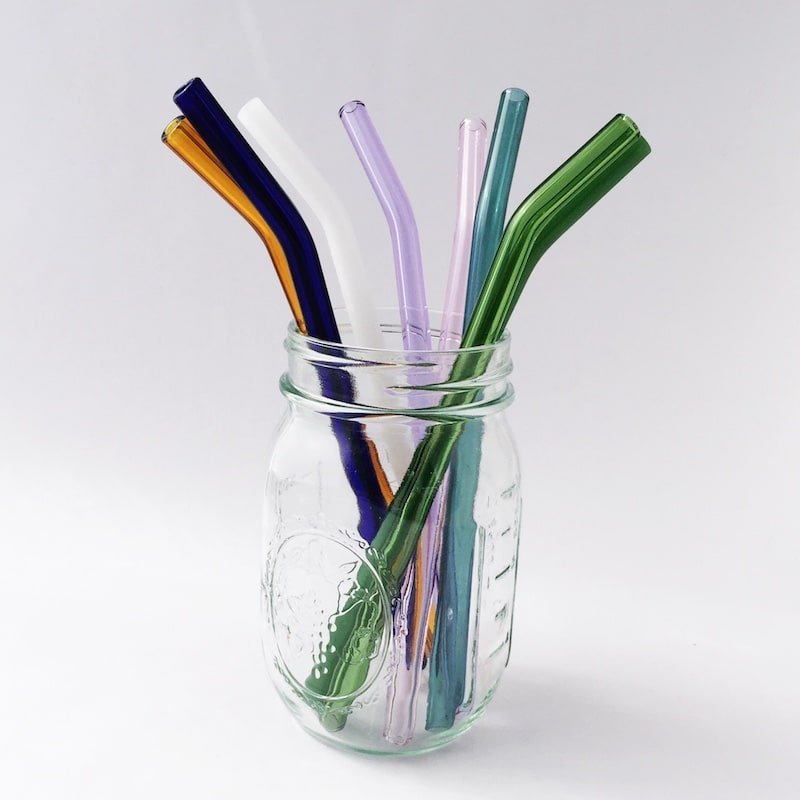 Colored Barely Bent Glass Straw Set