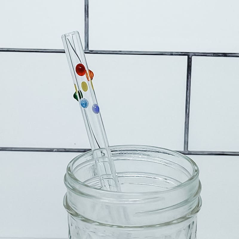 Dot on Green GLASS STRAW Reusable Straws Glass Drinking Straw Dot