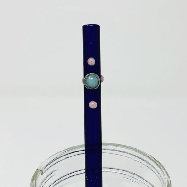Brilliant Blue Dot Glass Straw