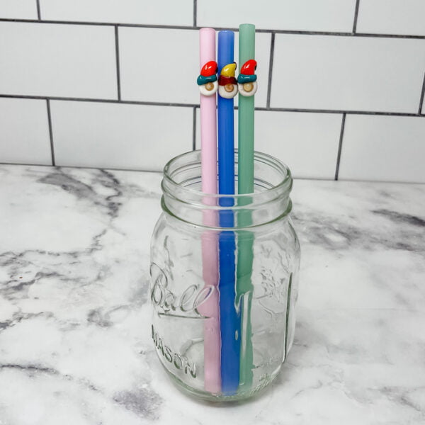 Glass Straw with Gnome On it