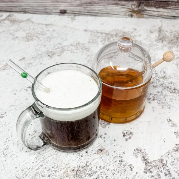 Designer skinny straw in tea glass